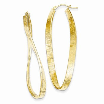14k Yellow Gold Textured Twisted Oval Hoop Earrings