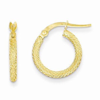14k Yellow Gold Textured Hoop Earrings