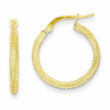 14k Yellow Gold Textured Hoop Earrings