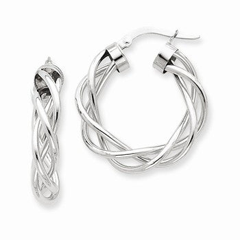 14k White Gold Polished Twisted Hoop Earrings