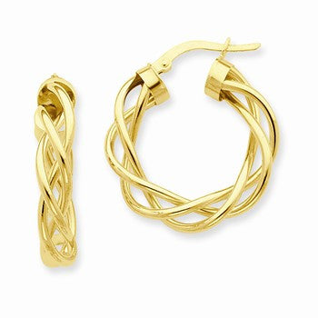 14k Yellow Gold Polished Twisted Hoop Earrings