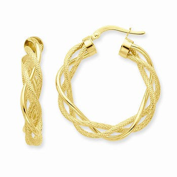 14k Yellow Gold Polished Satin Twisted Hoop Earrings