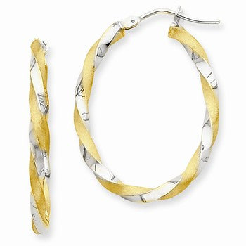 14k Yellow Gold Rhodium Twisted Hoop Earrings