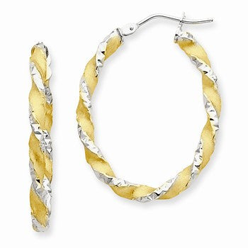 14k Yellow Gold Rhodium Twisted Hoop Earrings