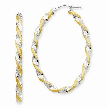14k Yellow Gold Rhodium Twisted Hoop Earrings