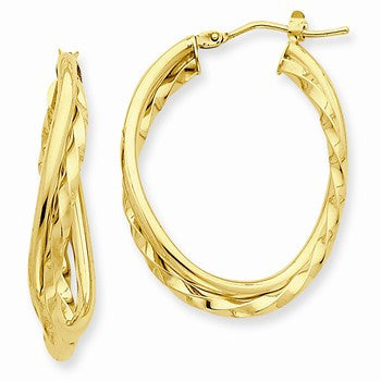 14k Yellow Gold Textured & Polished Twist Hoop Earrings