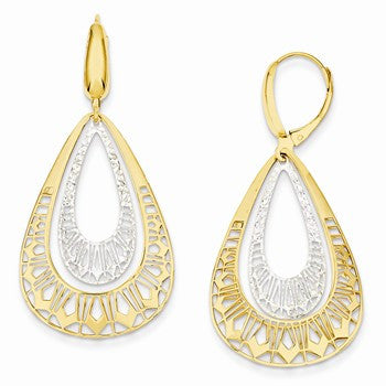 14k Two-tone Fancy Oval Leverback Earrings