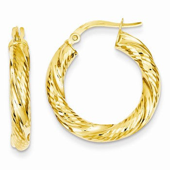 14k Yellow Gold Diamond-cut Circle Hinged Hoop Earrings