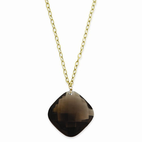 14K Yellow Gold Large Square Smokey Quartz Necklace