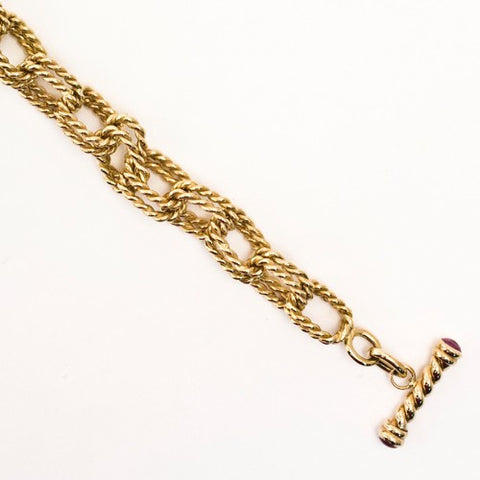 Fl-6880Pt-08 14K Double Sq Link Brac with Rg Tourm Cab Link-Bracelet