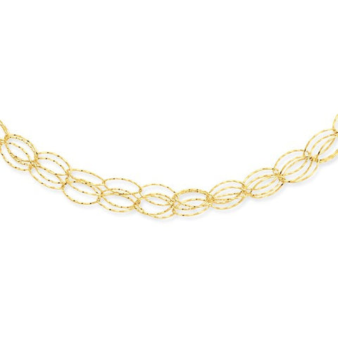 14K Yellow Gold Triple Strand Textured Link Necklace