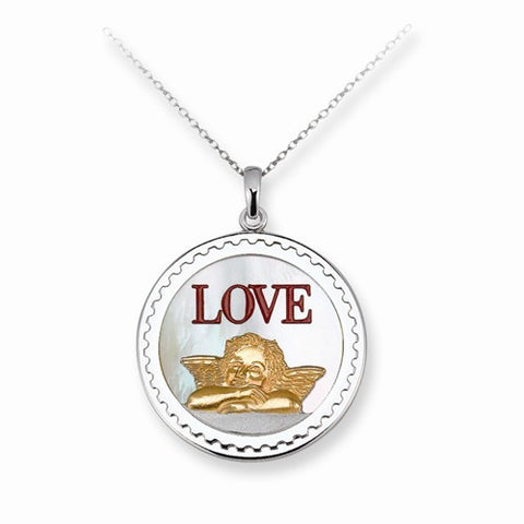 Sterling Silver Gold-Plated Postage Stamp Love Cupid Necklace