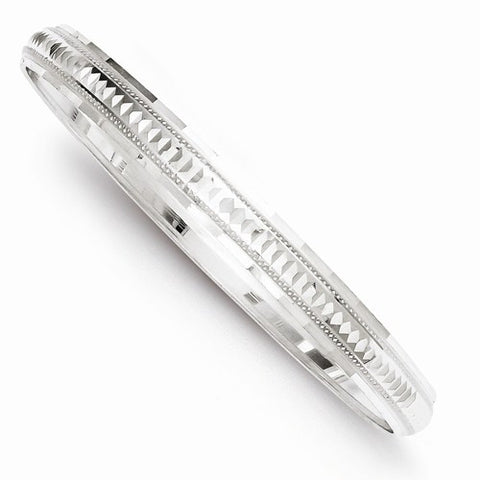 Sterling Silver Fancy Diamond-Cut Round Slip-On Bangle Bracelet