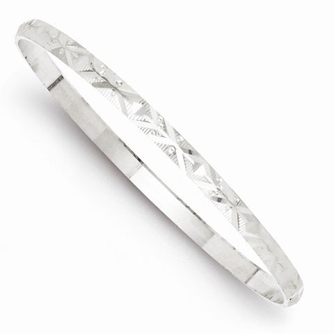 Sterling Silver Fancy Diamond-Cut Round Slip-On Bangle Bracelet