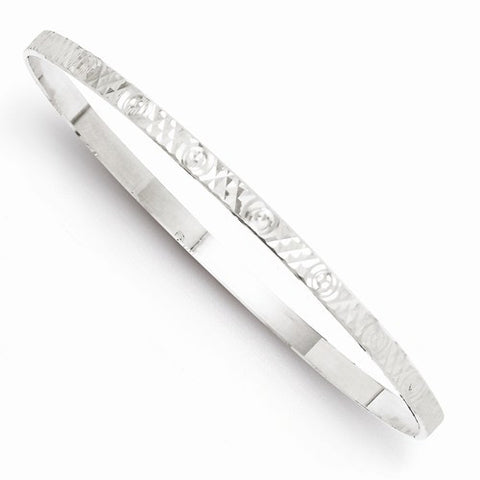Sterling Silver Fancy Diamond-Cut Round Slip-On Bangle Bracelet