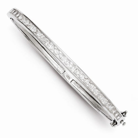 Sterling Silver Oval Cz Hinged Bangle Bracelet