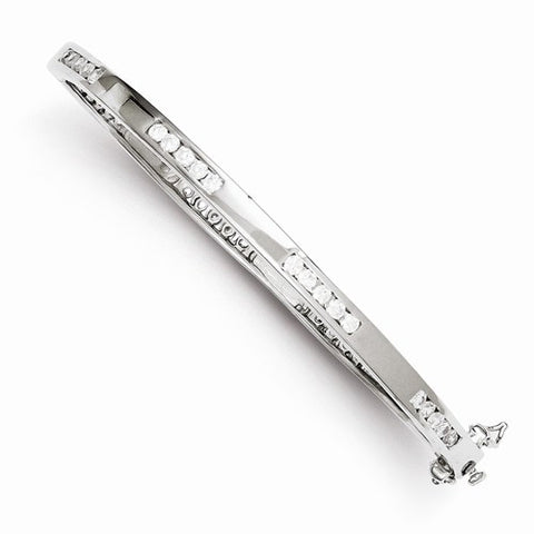 Sterling Silver Oval Cz Hinged Bangle Bracelet