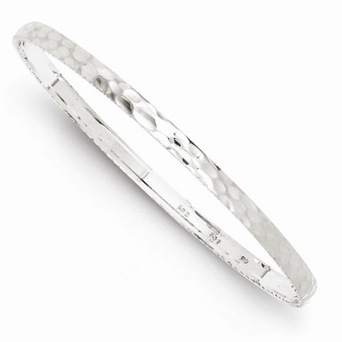 Sterling Silver Haered Round Slip-On Bangle Bracelet