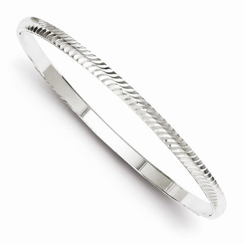 Sterling Silver Diamond-Cut Round Slip-On Bangle Bracelet