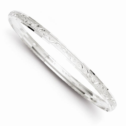 Sterling Silver Diamond-Cut Round Slip-On Bangle Bracelet