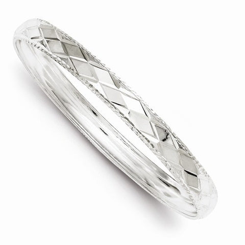 Sterling Silver Diamond-Cut Round Slip-On Bangle Bracelet