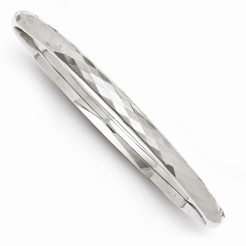 Sterling Silver Rhodium Round Patterned Polished Bangle Bracelet