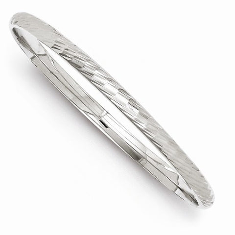 Sterling Silver Rhodium Textured Polished Round Bangle Bracelet