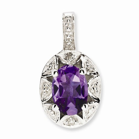 Sterling Silver Diamond & Amethyst Pendant, Alluring Pendants for Necklace