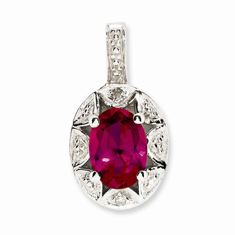Sterling Silver Diamond & Created Ruby pendant, Charm