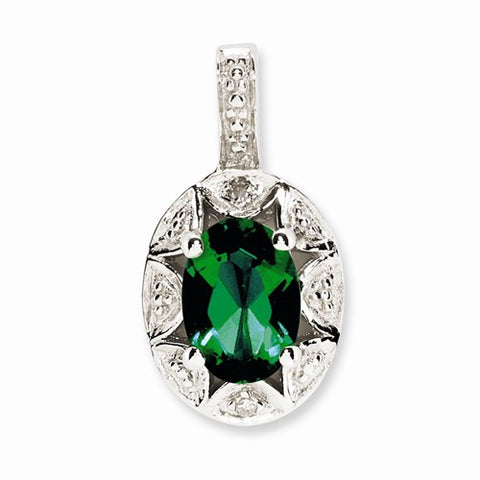 Sterling Silver Diamond & Created Emerald pendant, Beautiful Pendants for Necklace