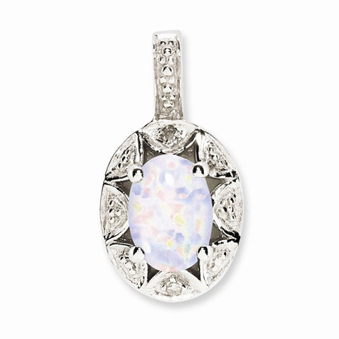 Sterling Silver Diamond & Created Opal pendant, Exquisite Pendants for Necklace