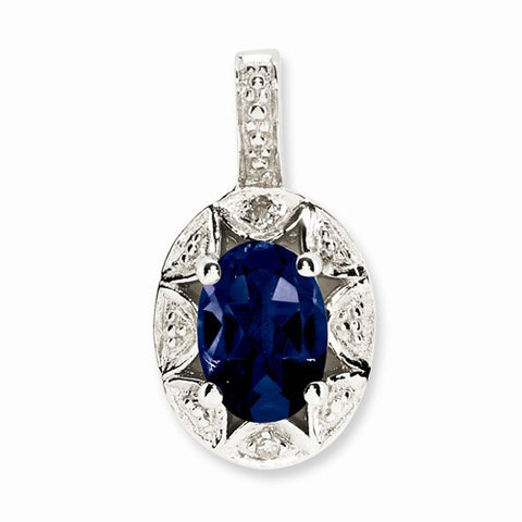 Sterling Silver Diamond & Created Sapphire pendant, Fine Pendants for Necklace