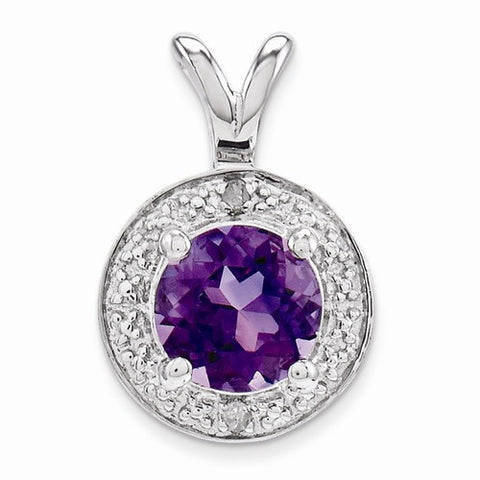 Sterling Silver Diamond & Amethyst Pendant, Lovely Pendants for Necklace