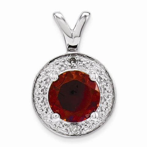 Sterling Silver Diamond & Garnet Pendant, Stylish Pendants for Necklace