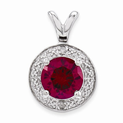 Sterling Silver Diamond & Created Ruby pendant, Classy Pendants for Necklace