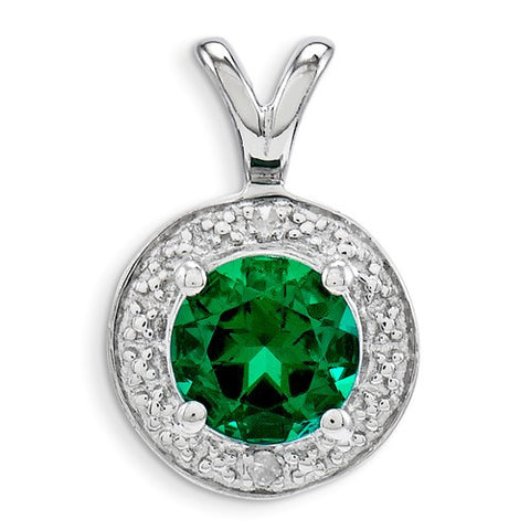 Sterling Silver Diamond & Created Emerald pendant, Charm