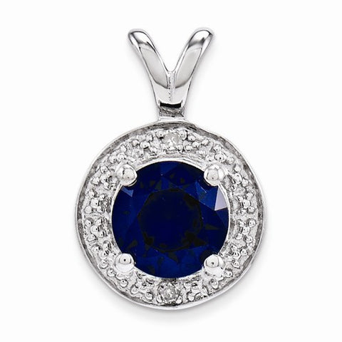Sterling Silver Diamond & Created Sapphire pendant, Beautiful Pendants for Necklace