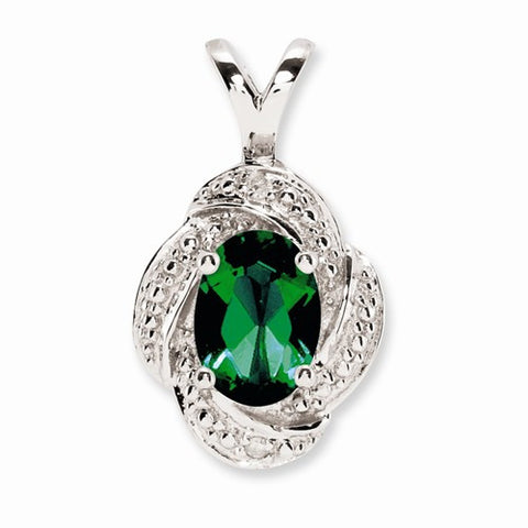 Sterling Silver Diamond & Created Emerald pendant, Classy Pendants for Necklace
