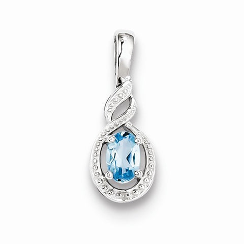 Sterling Silver Light Swiss Blue Topaz & Diamond pendant, Beautiful Pendants for Necklace