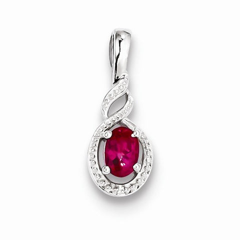 Sterling Silver Created Ruby & Diamond pendant, Fine Pendants for Necklace