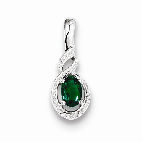 Sterling Silver Created Emerald & Diamond pendant, Gorgeous Pendants for Necklace