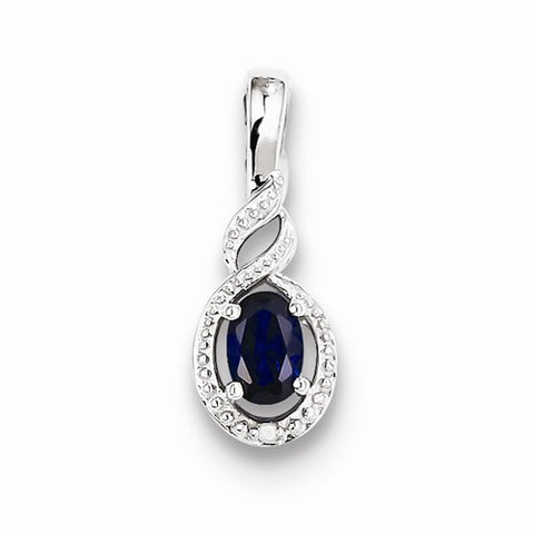 Sterling Silver Created Sapphire & Diamond pendant, Classy Pendants for Necklace