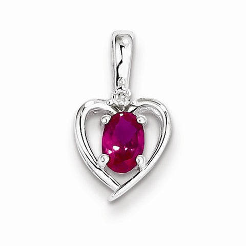 Sterling Silver Created Ruby & Diamond pendant, Dazzling Pendants for Necklace