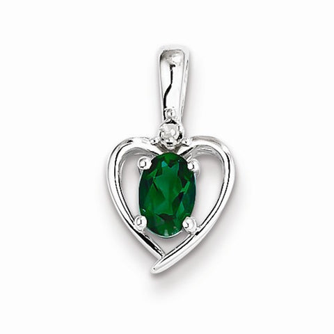 Sterling Silver Created Emerald & Diamond pendant, Exquisite Pendants for Necklace