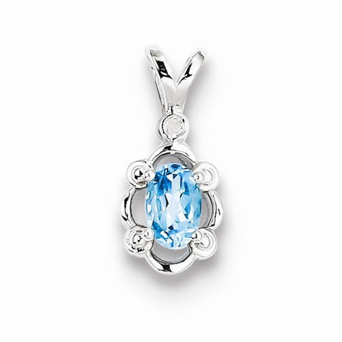 Sterling Silver Light Swiss Blue Topaz & Diamond pendant, Pretty Pendants for Necklace