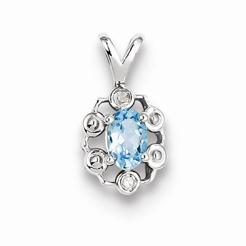 Sterling Silver Light Swiss Blue Topaz & Diamond Pendant, Delightful Pendants for Necklace