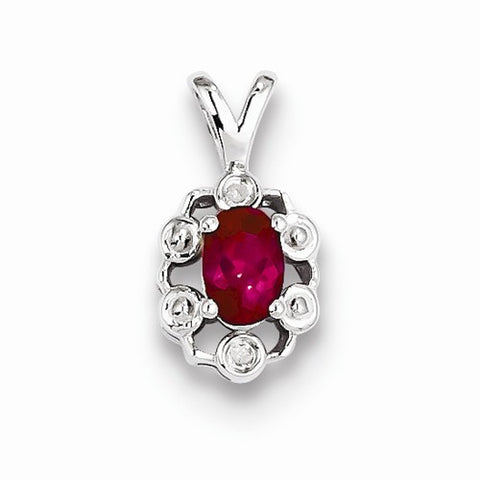 Sterling Silver Created Ruby & Diamond pendant, Pendants for Necklace