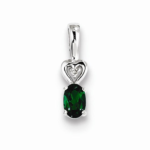 Sterling Silver Created Emerald & Diamond pendant, Pendants for Necklace