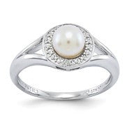 Sterling Silver Diamond & Pearl Ring