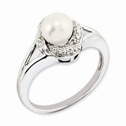 Sterling Silver Diamond & Pearl Ring